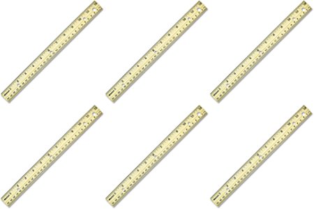Westcott Hole Punched Wood Ruler English and Metric With Metal Edge, 12 Inches, 6 Packs