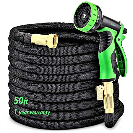 Expandable Garden Hose - 50ft Water Hose Super Lightweight, Flexible,Kink Free and Retractable Equipped with 9 Function Hose Nozzle,Extra Strong Double Latex Core and 3/4 Brass Connector Fittings