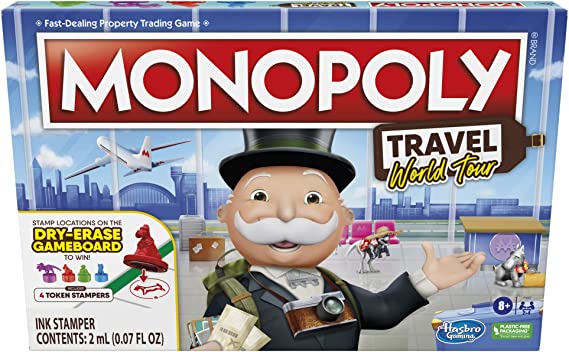 Monopoly World Tour Monopoly Board Game, with Token Stampers and Dry-Erase Gameboard, Board Games for Family Game Night