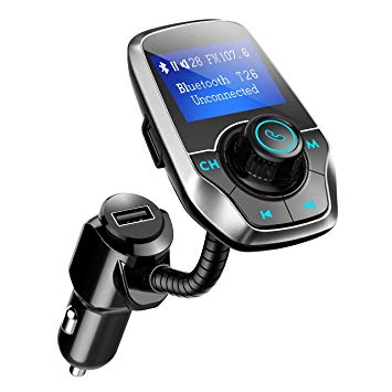 Bluetooth FM Transmitter, TopElek Upgraded Hands-Free Car Kit Charger, Power Off Function, Dual USB Ports, 1.44'' Large Screen Radio Adapter Music Player Support USB Flash Drive, TF Card, Aux Input