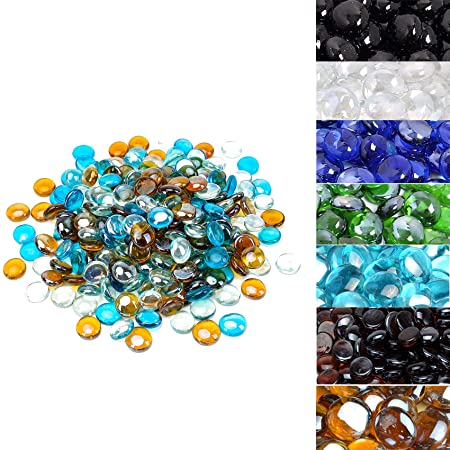 Skyflame 10-Pound Blended Fire Glass Beads for Fire Pit Fireplace Landscaping, 1/2-Inch High Luster Caribbean Blue, Crystal Ice, Caramel