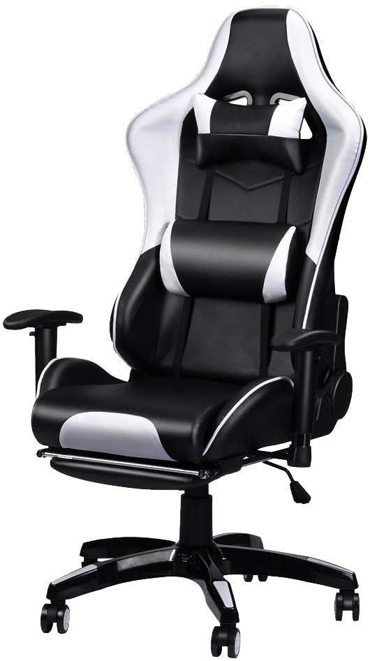 Gaming Chair Racing Office Computer Ergonomic Video Game Chair Backrest and Seat Height Adjustable Swivel Recliner with Headrest Lumbar Pillow (white)