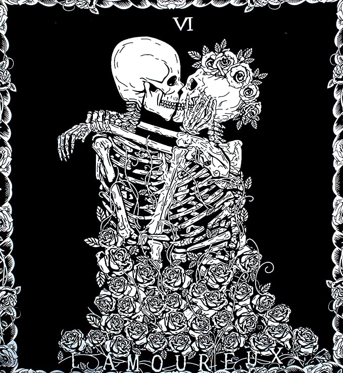 Kaizen Casa Skull Tapestry The Kissing Lovers Tapestry Black Tarot Tapestry Human Skeleton Tapestry for Room