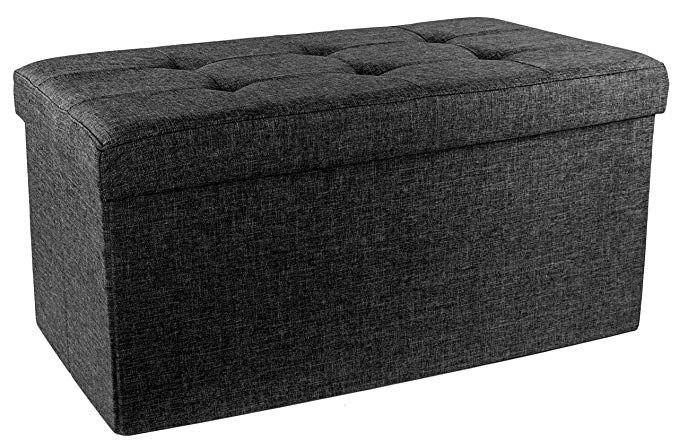 Red SOTT15 Upholstered Folding Storage Ottoman with Padded Seat, Asphalt Black