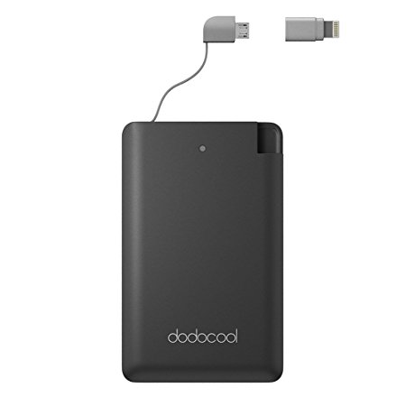 dodocool MFI Power Bank 2500mAh Ultra-Thin 65g with Built-in Micro USB Cable and [MFI Certified] Lightning Adapter for iPhone 8/ 8 Plus/ X/ 7/ 7 Plus/ 6/ 6 Plus Samsung LG and more