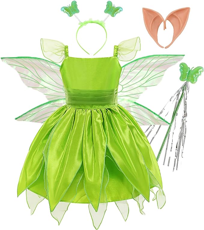 Szytypyl Tinkerbell Costume for Girls Halloween Birthday Party Fairy Dress with Pixie Ears and Wings