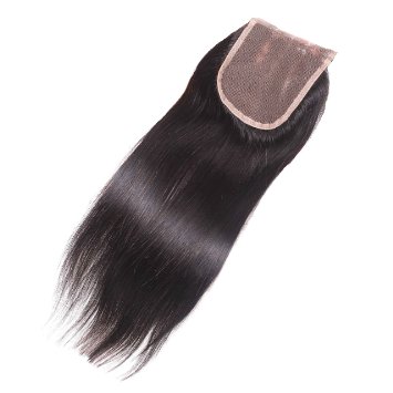 Elva Hair Free Part Straight Lace Closure Bleached Knots Brazilian 3.5"x4" Virgin Human Hair Accessions 8"