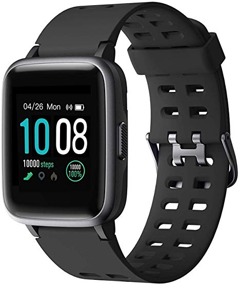 Smart Watch, GRDE Fitness Tracker Watch, Bluetooth 5.0 Activity Tracker Full Touch Screen Smartwatch 5ATM Waterproof for Man / Woman with Heart Rate, Sleep Monitor, Step & Calorie Counter, SMS Call Notification Compatible with iPhone Sumsung - Black