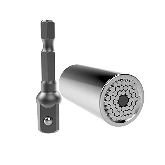 Wrench Socket - Housolution 7-19mm Gator Socket Adapter Grip, Universal Wrench Head Set Socket Sleeve with Power Drill Adapter, Professional Magic Multi Bicycle Car/Auto Repair Hand Tools (Silver)