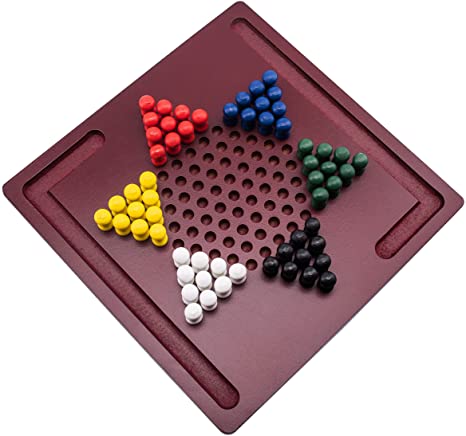 Chinese Checkers Board Game by GrowUpSmart | Mini Wooden Travel Set with Coloured Pegs for Kids