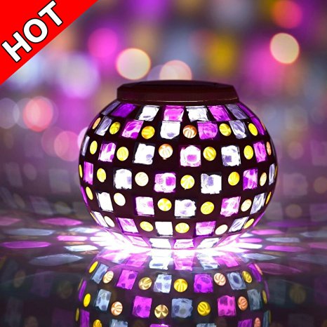 Senbowe™ Solar Powered Mosaic Glass Ball LED Garden Lights,Color Changing Solar Table Lamps,Waterproof Solar Outdoor Lights for Home,Yard, Patio, Party Decorations,Ideal Gifts - 5.12 4.13 In