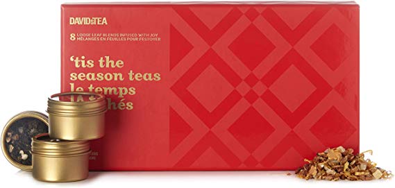 DAVIDsTEA 8 Tea Sampler, Loose Leaf Tea Gift Set, Assortment of 8 Teas and Infusions, 78 Grams / 2.8 Ounces ('Tis The Season)