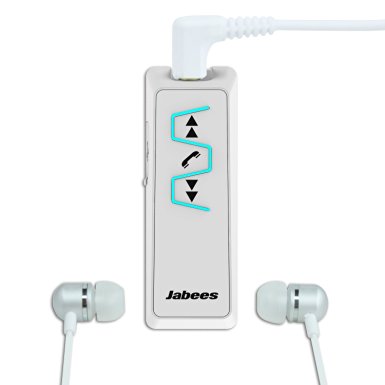 Jabees Bluetooth V4.1 Music Receiver Stereo Headphones with 3.5mm In-Ear Audio Earbuds with Built-in Clip on Collar Handsfree Headsets for iPhone iWatch Android Smart Phones Tablets Voip Calls (White)