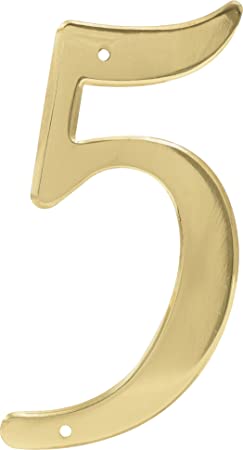 Hillman 847047 4-Inch Nail-On Traditional Solid Brass House Number 5