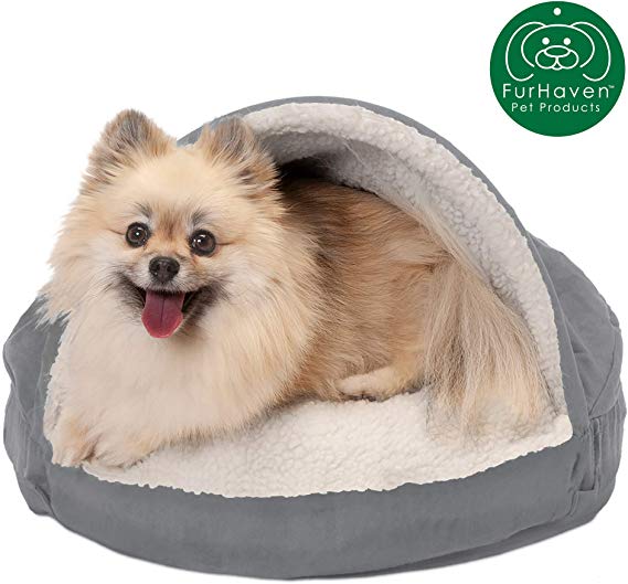 Furhaven Pet Dog Bed | Orthopedic Round Cuddle Nest Snuggery Burrow Blanket Pet Bed w/ Removable Cover for Dogs & Cats - Available in Multiple Colors & Styles