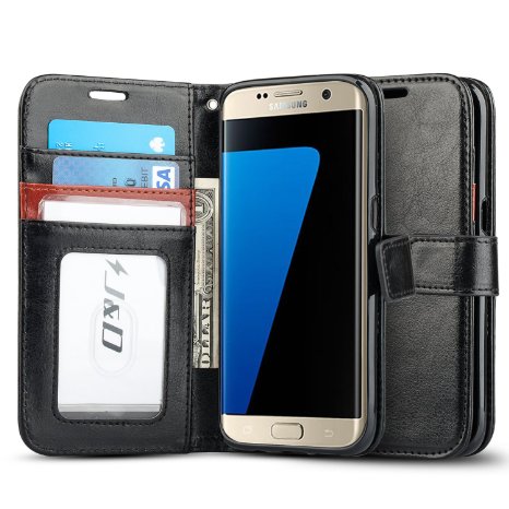 Galaxy S7 Edge Case, J&D [Wallet Stand] Samsung Galaxy S7 Edge Wallet Case Heavy Duty Protective Shock Resistant Wallet Case for Samsung Galaxy S7 Edge (Black/Brown)