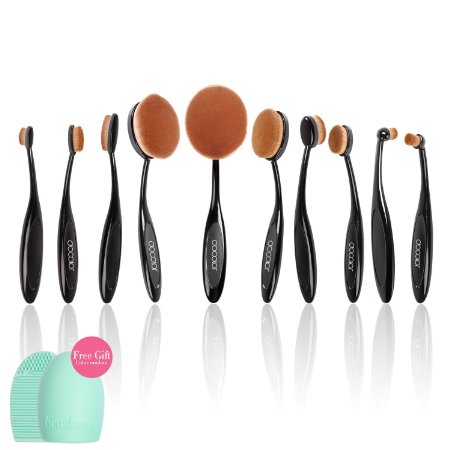 Docolor 10Pcs Oval Makeup Brushes Set|Face Foundation Kits with Cleaner
