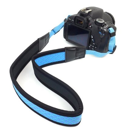 BIRUGEAR Anti-Slip Soft Neoprene SLR Digital Camera Shoulder / Neck Strap for Canon Nikon Samsung Olympus Sony Fujifilm Panasonic Pentax and more - Blue and Black