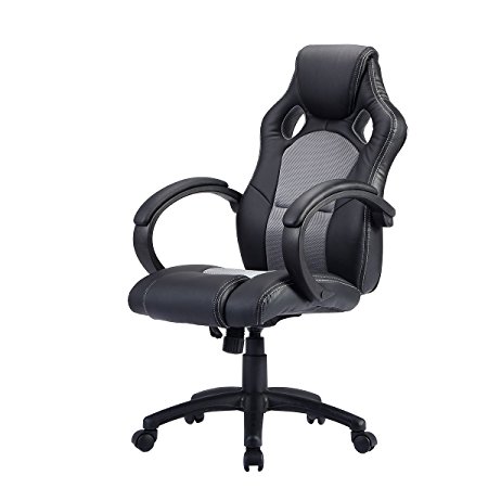 Giantex High Back Race Car Style Bucket Seat Office Desk Chair Gaming Chair (Gray)