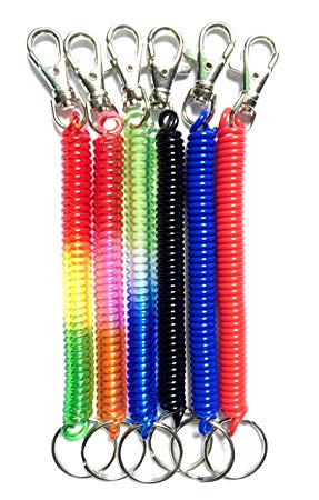 Happyi 6PCS Colorful Flexible Theftproof Spring Coil Cord Stretch Tether Safety Keychain Ring with Clip