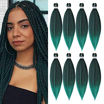8 Packs Pre-Stretched Braiding Hair 20" Braids Professional Yaki Synthetic Hair for Crochet Twist (20" 8 Packs, T1B/Green)
