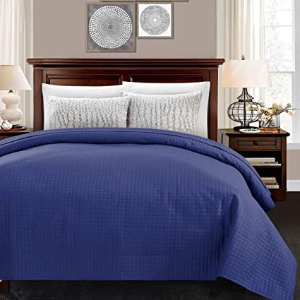 ALPHA HOME Lightweight Bed Quilt, Classical Pattern Comforter Bedspread Coverlet Blanket - King Size, Blue