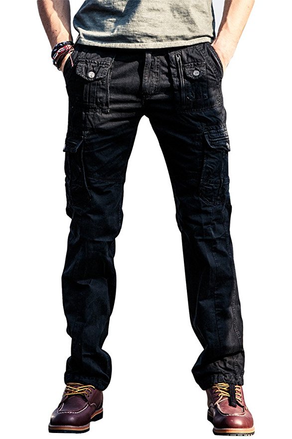 100% Cotton Wild Cargo Pants for Mens Relaxed-fit Casual Pants Trousers with Phone Pocket by FlyHawk
