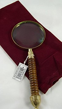 Solid Brass Magnifying Glass w/ Wood Handle & Felt Bag