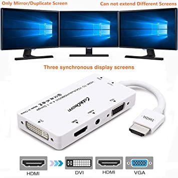 CABLEDECONN HDMI to VGA DVI HDMI Multiport 4-in-1 Converter Adapter Cable with Audio 3.5mm Micro USB for HDMI Laptops Computers etc Connecting Simultaneously-White