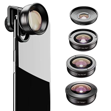 Apexel HD Mobile Phone Camera Phone Lens Set - 10x Macro Lens, 2X Telephoto Lens, 110°Wide Angle, 170°Super Wide Angle, 195°Fisheye for Dual Lens/Single Lens iPhone Pixel Samsung Galaxy Smartphones
