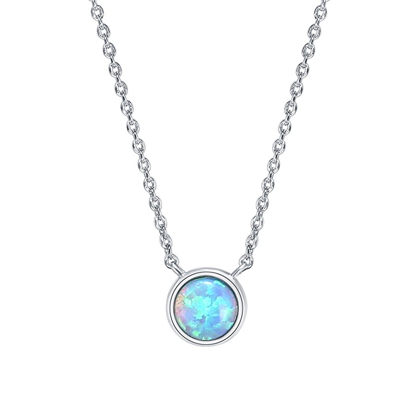 PAVOI 14K Gold Plated Round Bezel Set Pink/White/Green/Blue Created Opal Necklace 16-18"