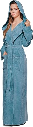 Arus Women's Princess Robe Ankle Long Hooded Lightweight Turkish Cotton Bathrobe