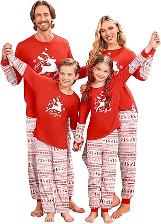 Ekouaer Family Christmas Pajamas Matching Sets Soft Long Sleeve for Womens Mens Kids Pjs Family Sleepwear Holiday Lounge Sets