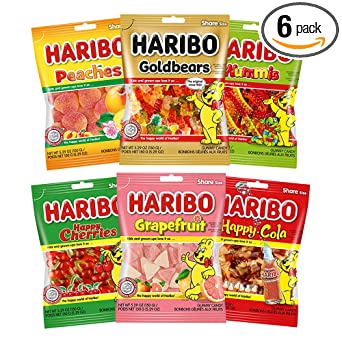 Only Kosher Candy Haribo Assorted Variety Pack, Kosher Certified Gummy Candy, Share Size (Pack of 6)