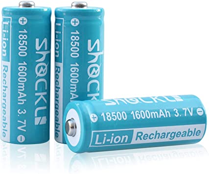 (3- Pack) Shockli 18500 1600mAh Rechargeable 3.7V Solar Batteries[ for Flashlight, Solar Garden Light ] -Button top