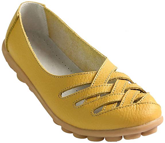 Fangsto Women's Cowhide Leather Loafers Flats Sandals Slip-On