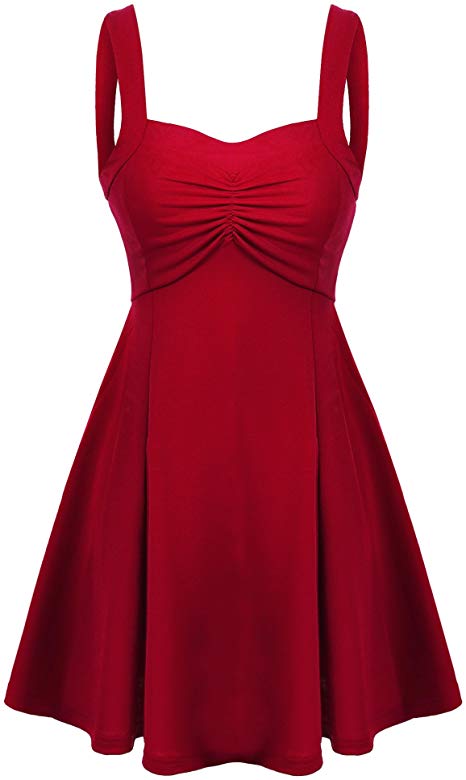 Beyove Women 1950s Vintage Spaghetti Strap Strap Swing Dress Sleeveless Flare A Line Dress