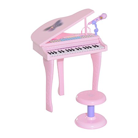Qaba 37 Key Kids Baby Grand Digital Piano with Microphone and Stool - Pink