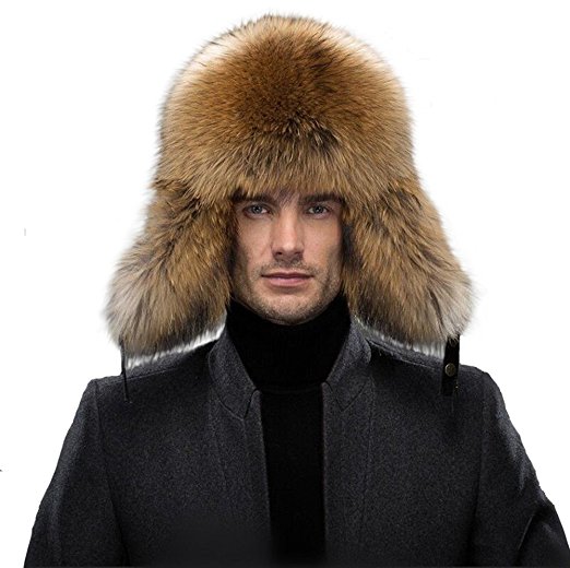 Men's Ushanka Hat - Real Raccoon Fur Hat Fox Fur Aviator Hat Winter Russia Hats Genuine Lambskin Hat