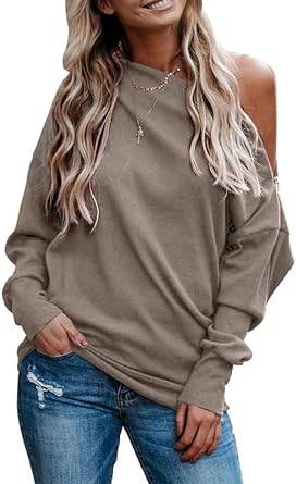 Dokotoo Women's Off The Shoulder Batwing Long Sleeve Sweatshirt Casual Loose Pullover Tops