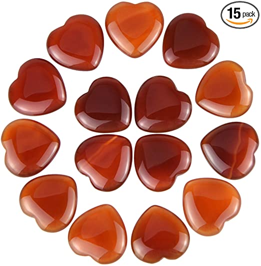 Marrywindix 15 Packs 0.8 Inch Healing Crystal Natural Red Agate Heart Love Carved Palm Worry Stone Chakra Reiki Balancing