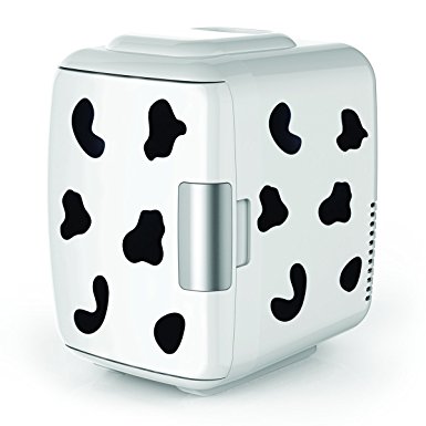 Cooluli Electric Cooler and Warmer (4 Liter / 6 Can): AC/DC Portable Thermoelectric System w/ USB Power Cord (Cow Print)