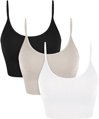 ODODOS Seamless Sports Bra for Women Ribbed Camisoles Non Padding Yoga Bra Crop Tank Tops