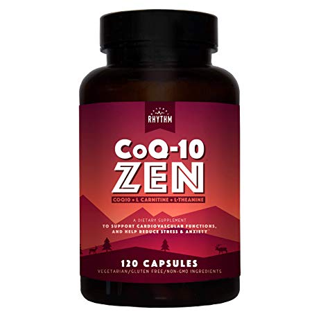 CoQ10-ZEN by Natural Rhythm (Coenzyme Q10   L-Carnitine   L-Theanine) - for Cardiovascular Support, Mental Clarity and Focus, and to Help Reduce Anxiety and Stress (120 Capsules)