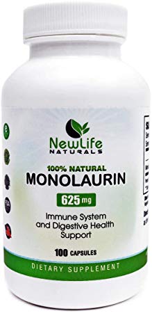 NewLife Naturals Monolaurin Dietary Supplement: 625mg Monolaurin Lauric Acid Sourced from Raw Coconut and Palm Kernel Oils - Immune System and Digestive Health Support - 100 Vegetarian Capsules