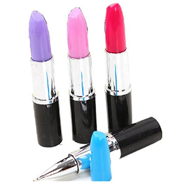 KitMax (TM) Pack of 12 Pcs 0.5 Mm Cute Cool Novelty Lipstick Shape Ballpoint Pen Office School Supplies Students Children Gift