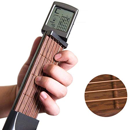 Baiwka Guitar Chord Trainer,Portable Guitar Practice Tool,Pocket Guitar Trainer with a Rotatable Chords Chart Screen Guitar Finger Trainer for Beginner