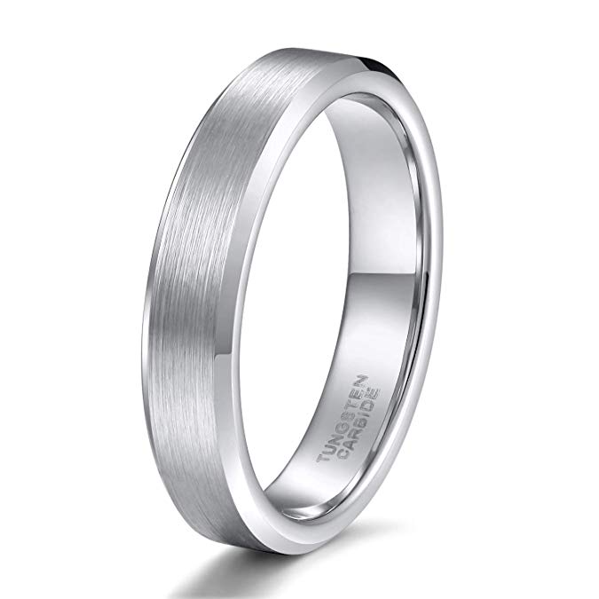Shuremaster 4mm 6mm 8mm Tungsten Rings Men Women Matte Brushed Beveled Edge Wedding Band Comfort Fit Size 4-15