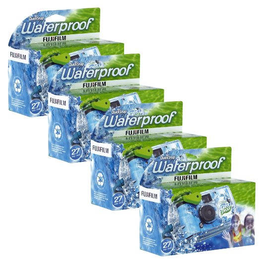 Fujifilm Quick Snap Waterproof 35mm Single Use Camera, 4 Pack (Blue/Green/White)