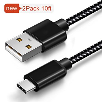 USB Type C Cable, ONSON 2 Pack 10FT Braided Type C (USB-C) to USB A Charger Cable for Nexus 5X/6P, OnePlus, the New Macbook 12 inches & Macbook Pro 2016 and More (Black)